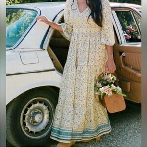 Christy Dawn Basil Dress in petite medium, Larkspur Ditsy Field Silk-Cotton